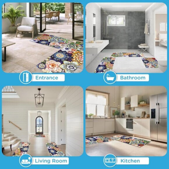 New 3Pcs Kitchen Rug Set, Colorful Non Slip Washable Mats for Floor & Hallway - Picture 6 of 6